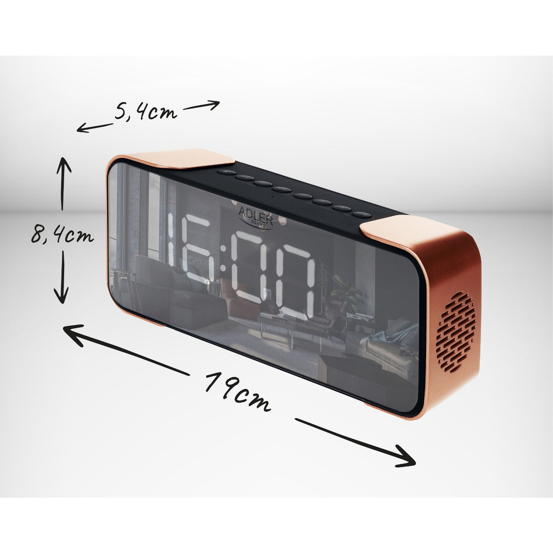 Adler AD 1190 Copper draadloze wekkerradio met LED-display en Bluetooth-functie