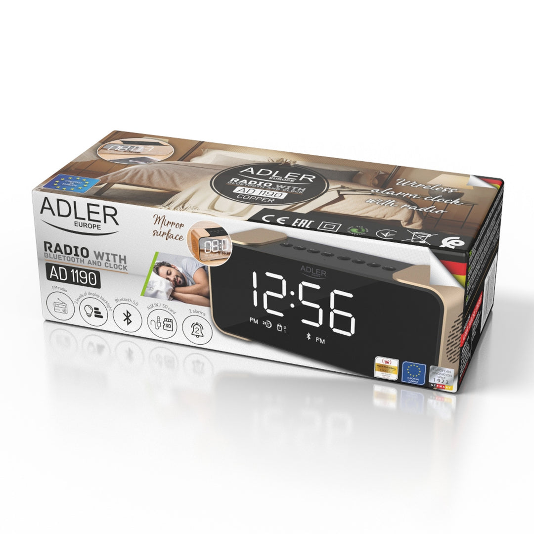 Adler AD 1190 Copper draadloze wekkerradio met LED-display en Bluetooth-functie