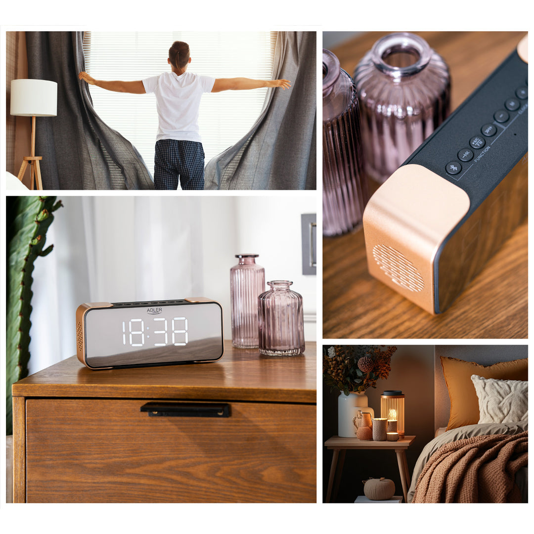 Adler AD 1190 Copper draadloze wekkerradio met LED-display en Bluetooth-functie