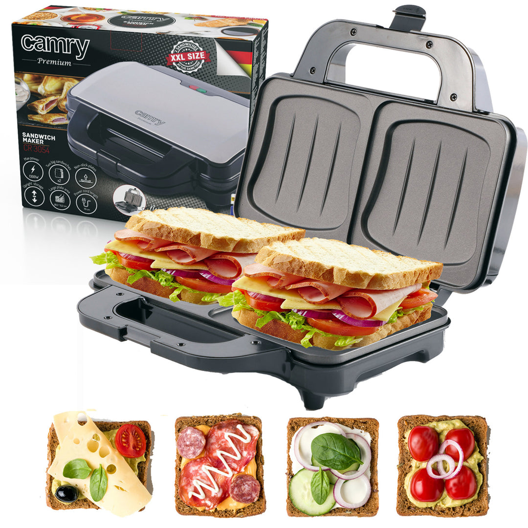 Camry sandwichmaker, voor 2 sandwiches, maximaal vermogen 1300 W, antiaanbaklaag, CR 3054