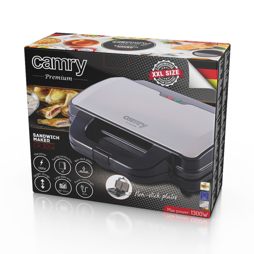 Camry sandwichmaker, voor 2 sandwiches, maximaal vermogen 1300 W, antiaanbaklaag, CR 3054