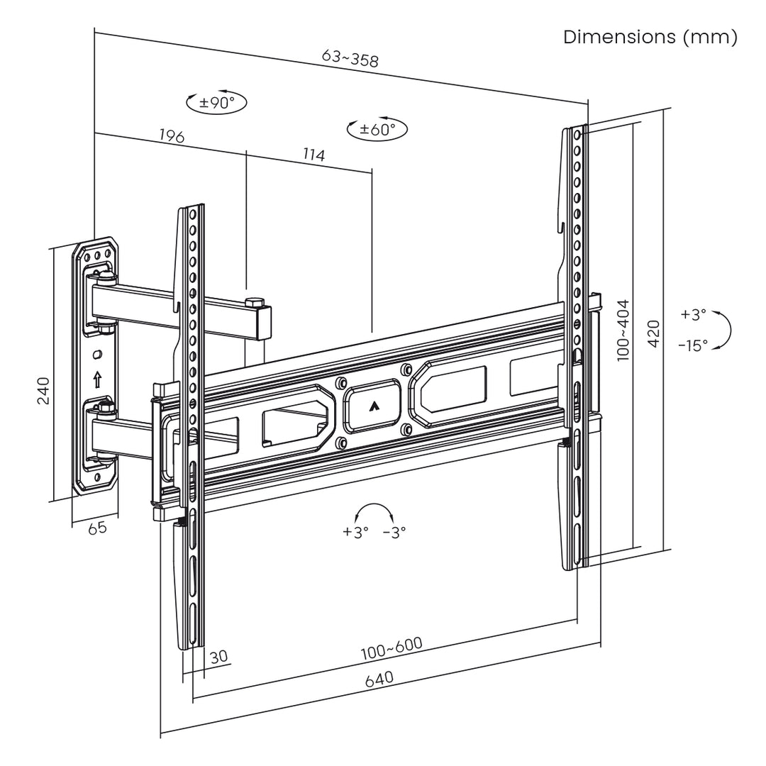 Maclean TV steun, max VESA 600x400, 37-70", 35kg, MC-798N