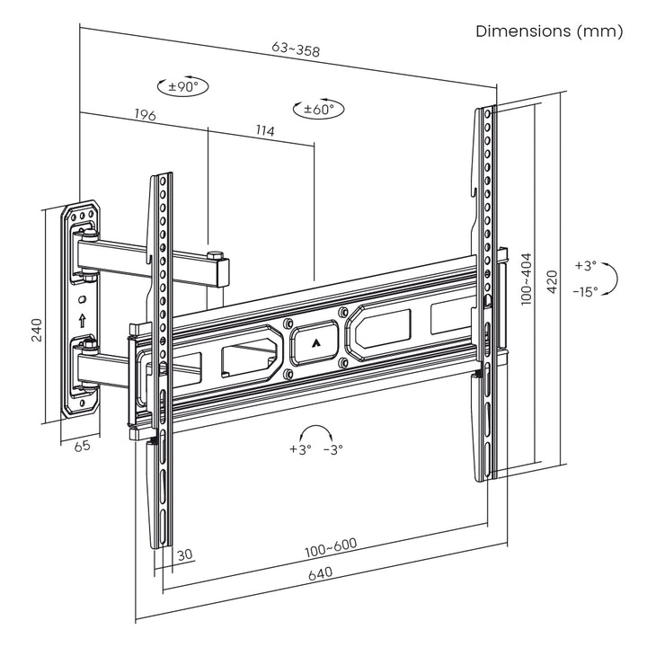 Maclean TV steun, max VESA 600x400, 37-70", 35kg, MC-798N