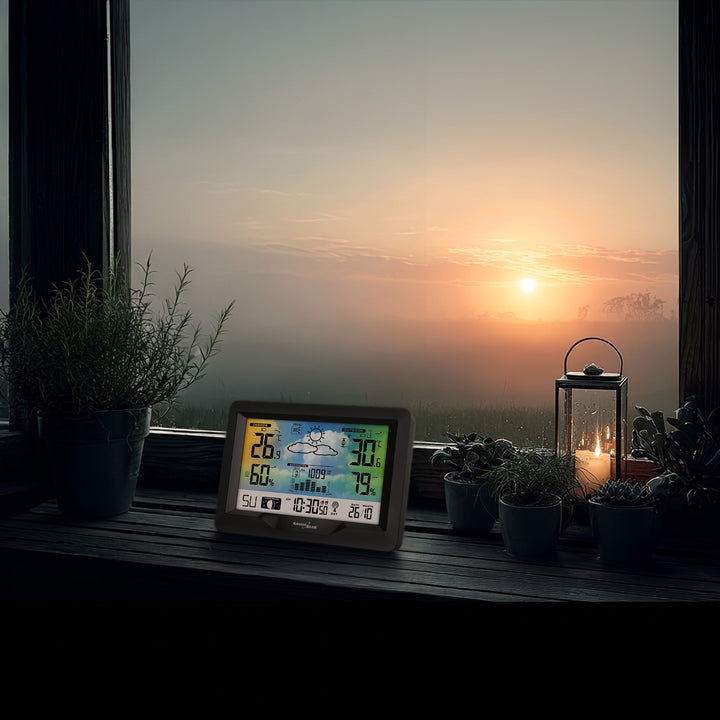 Draadloos weerstation GreenBlue, kleur, met DCF, maanfasen, barometer, kalender, voeding, GB540N