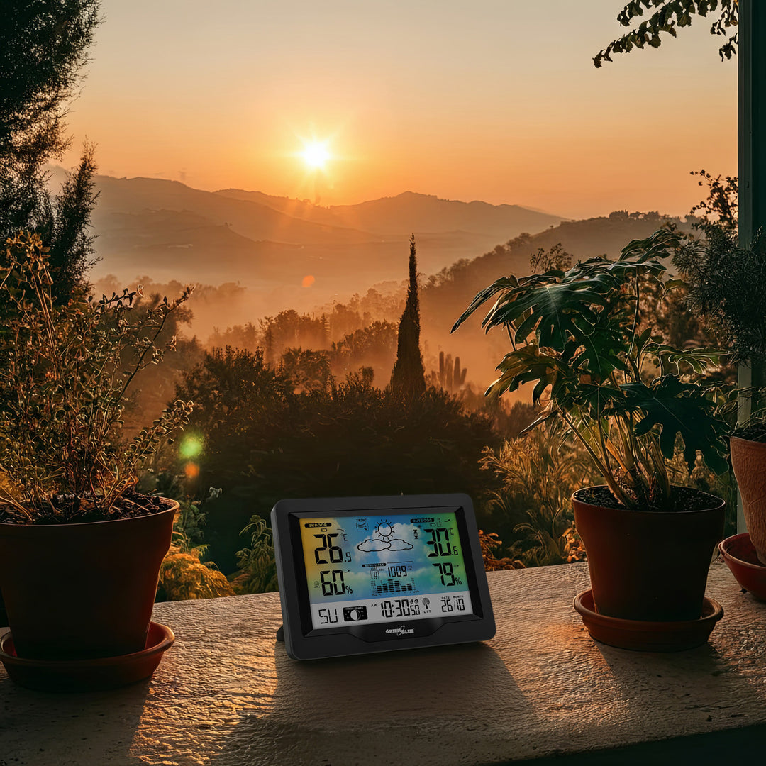 Draadloos weerstation GreenBlue, kleur, met DCF, maanfasen, barometer, kalender, voeding, GB540N