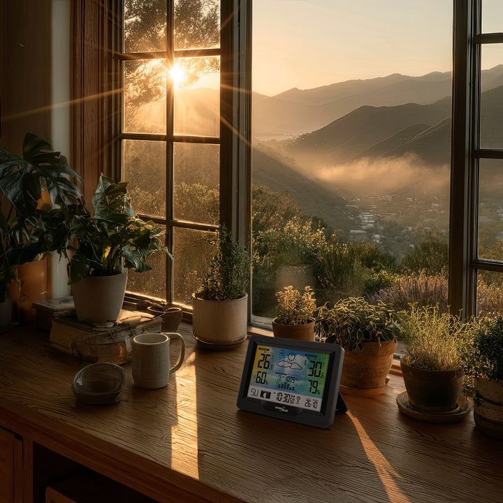 Draadloos weerstation GreenBlue, kleur, met DCF, maanfasen, barometer, kalender, voeding, GB540N