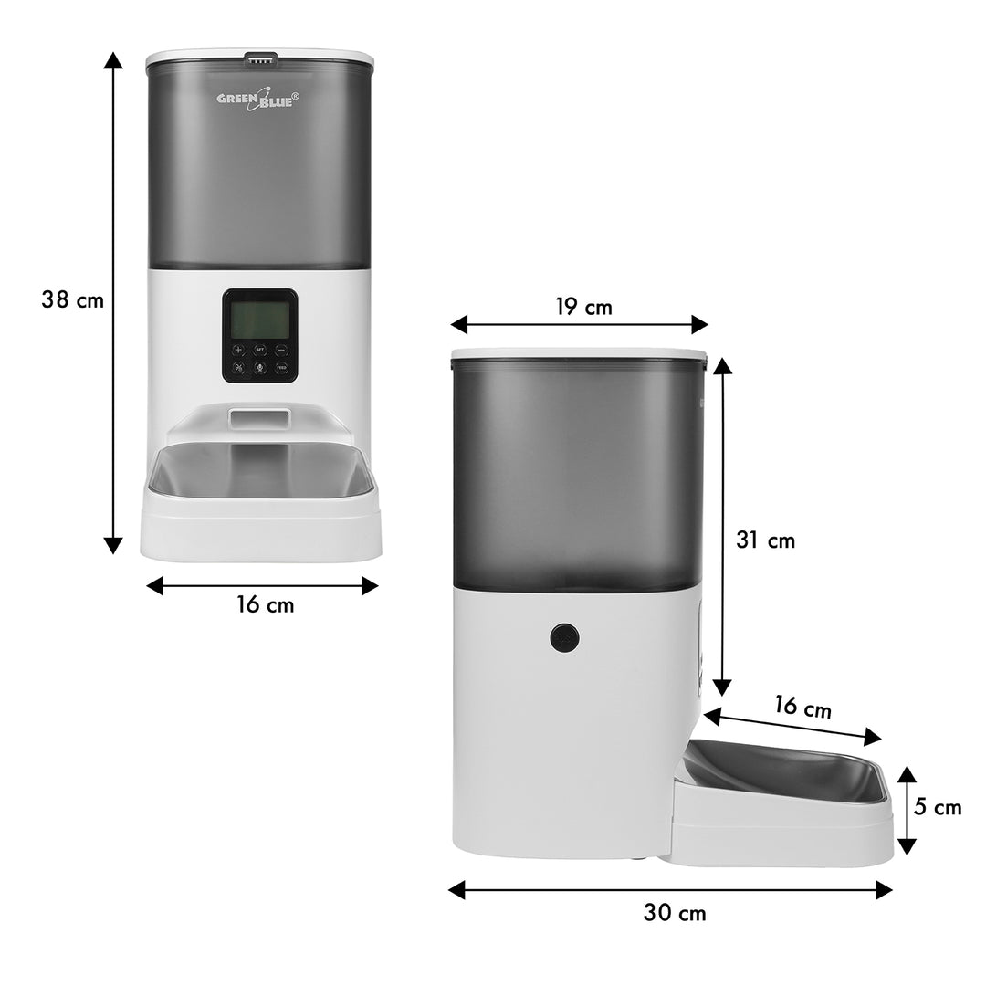 GreenBlue automatische voederautomaat voor huisdieren, 6L, USB 5V1A, GB393