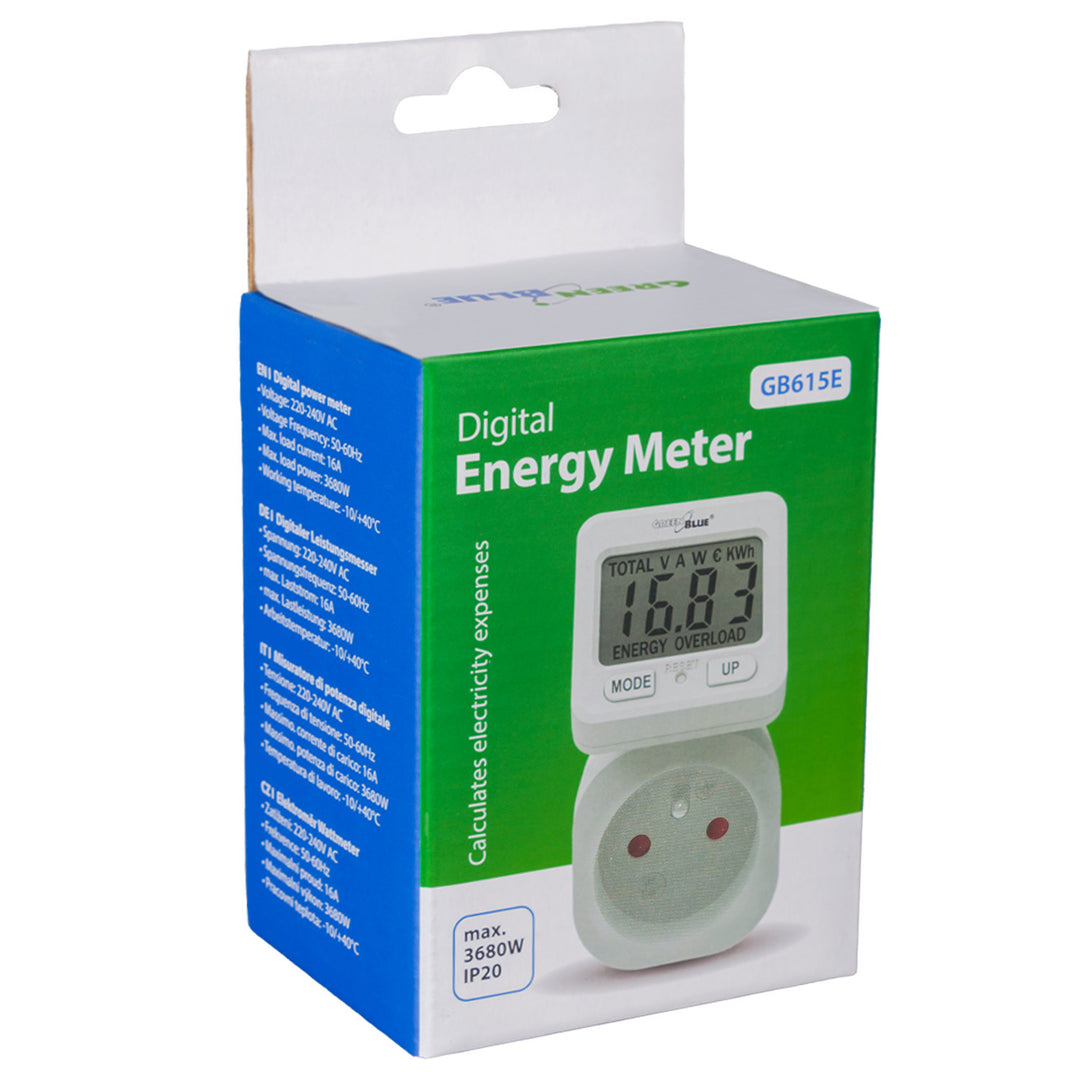 GreenBlue GB615 Wattmeter Energiemeter 16A Max. 3680 W secundair geheugen (Franse stekker E)