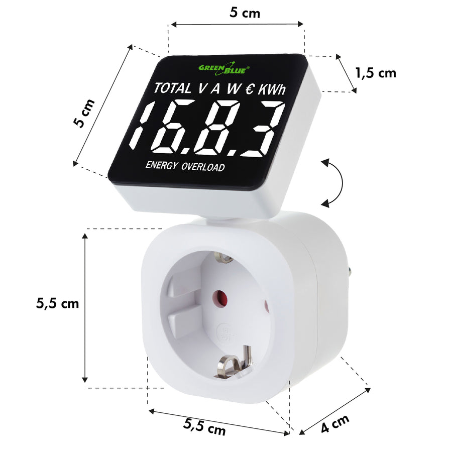 GreenBlue energiemeter, wattmeter, 16A, max. 3680W, subgeheugen, GB620 F