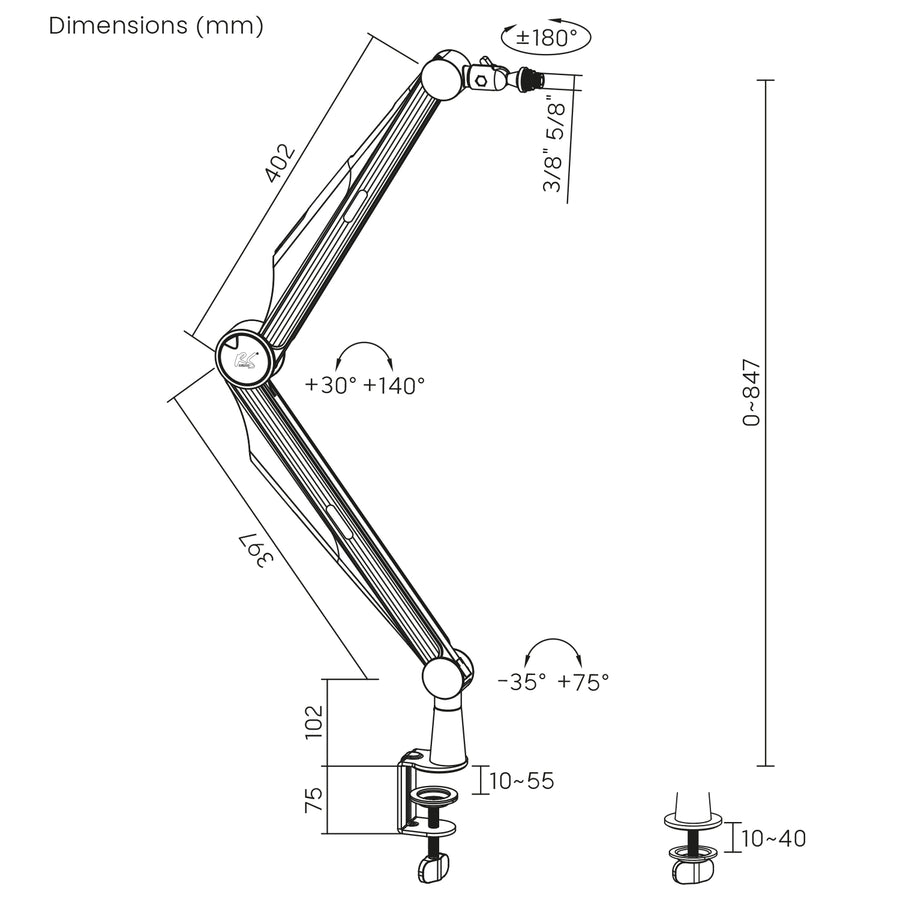 Microfoonhouder 3/8" en 5/8" NanoRS, max. 1kg, RS422