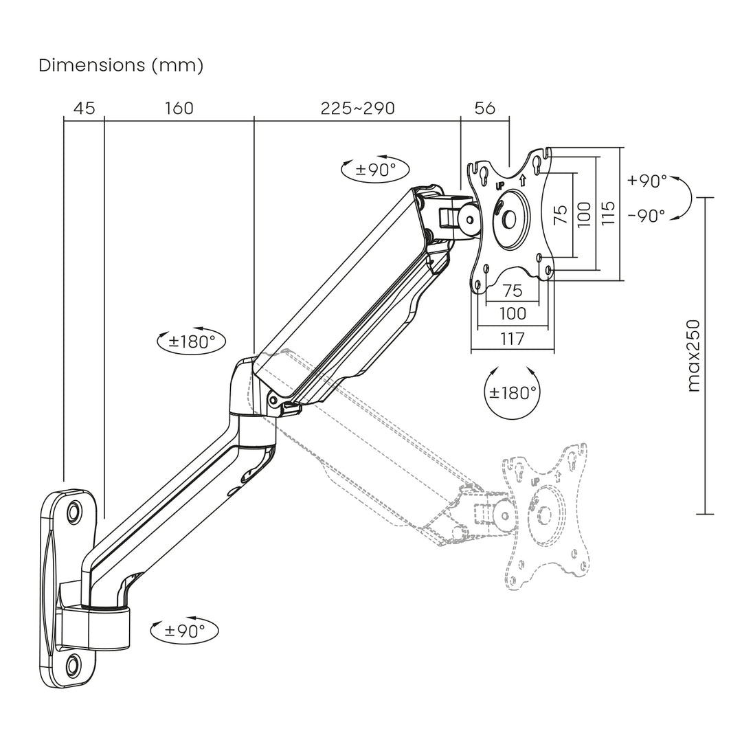 Maclean dubbele arm monitor muurbeugel, 17-32", 9kg max, MC-332