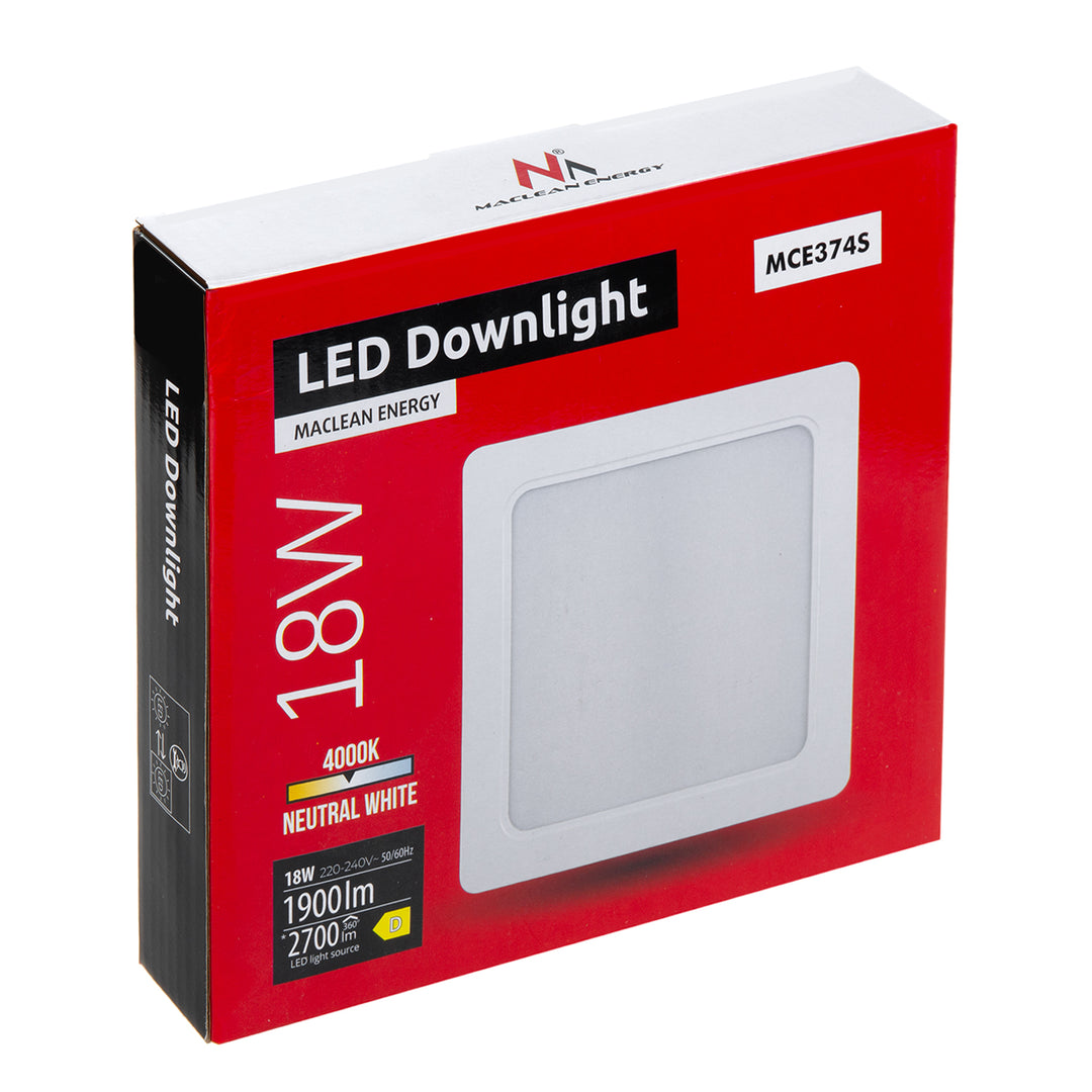 5x Maclean LED plafondpaneel, SLIM inbouw, 18W, Neutraal Wit 4000K, 170*170*26mm, 1800lm, MCE374 S + opbouwadapter MCE379 S