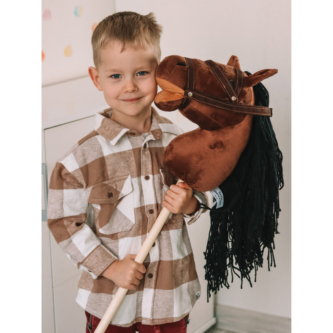 Teddykompaniet pluche paard, houten stok, teugels, 80 cm, T-TED-03002