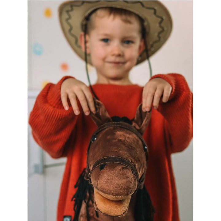Teddykompaniet pluche paard, houten stok, teugels, 80 cm, T-TED-03002