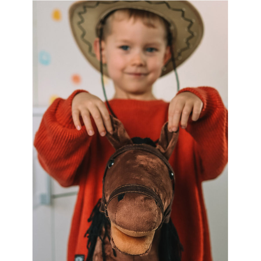 Teddykompaniet pluche paard, houten stok, teugels, 80 cm, T-TED-03002