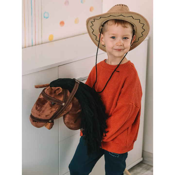 Teddykompaniet pluche paard, houten stok, teugels, 80 cm, T-TED-03002