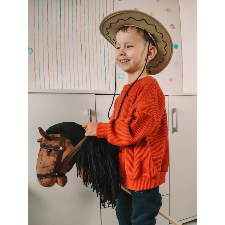 Teddykompaniet pluche paard, houten stok, teugels, 80 cm, T-TED-03002
