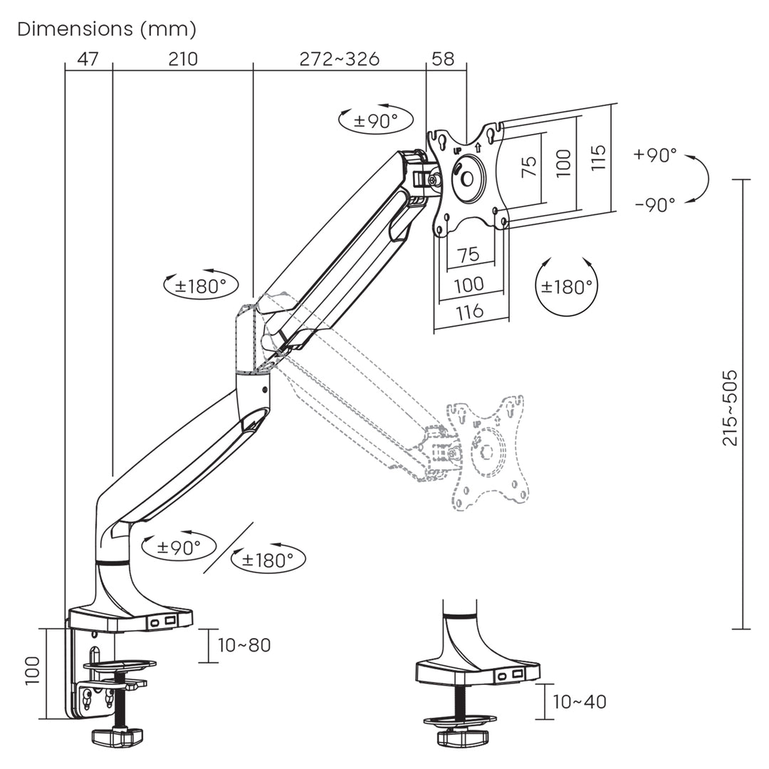 Maclean monitorsteun, dubbele arm, met gasveer, 17"-45", 16 kg, MC-969