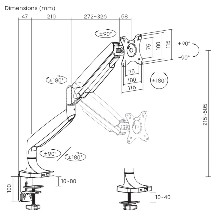 Maclean monitorsteun, dubbele arm, met gasveer, 17"-45", 16 kg, MC-969