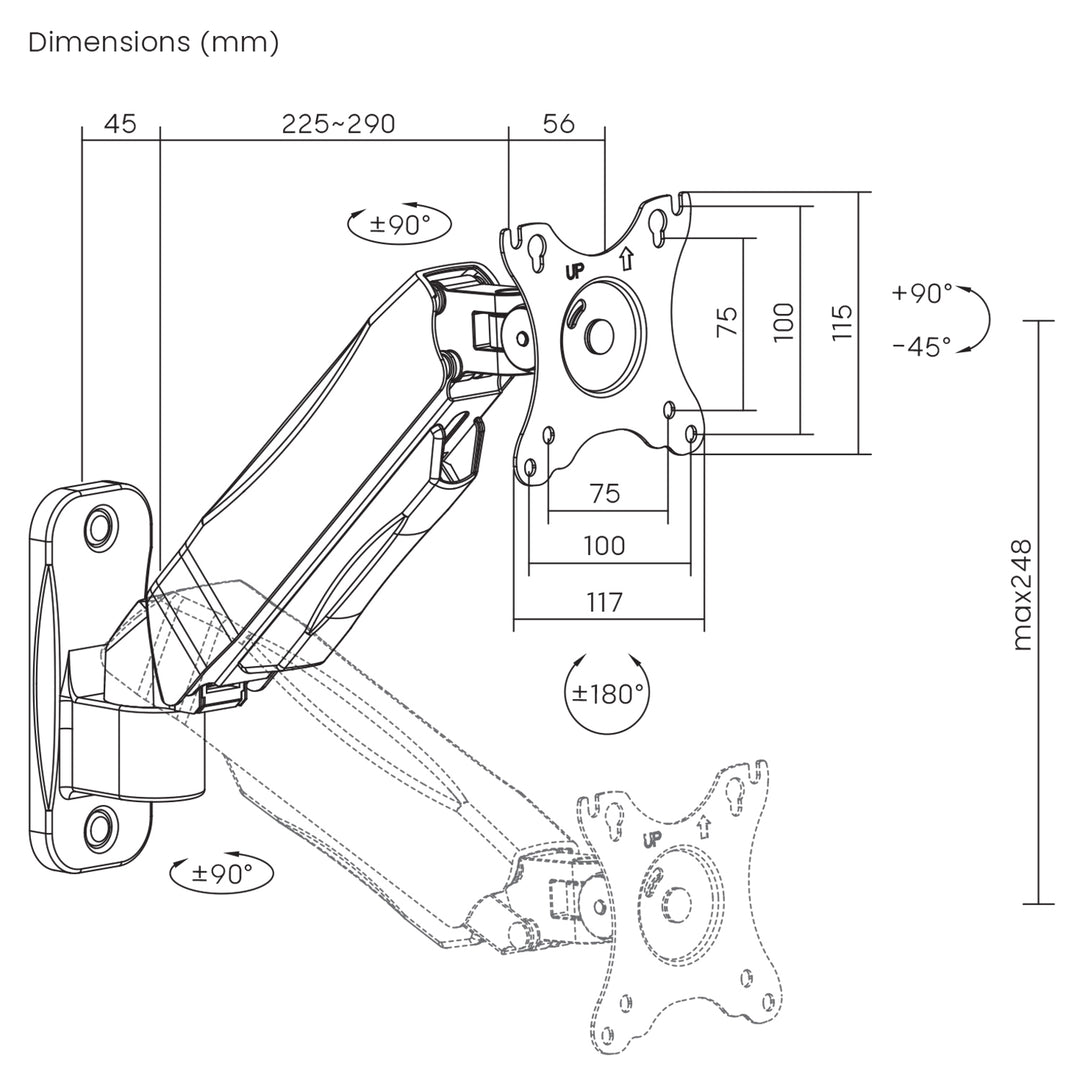 Maclean monitor muurbeugel, 17-32'', 9kg max, mechanische veer, MC-979