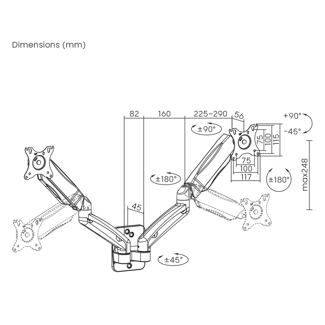 Muurbeugel voor twee Maclean monitoren, 17-32'', max. 9kg, mechanische veer, MC-988