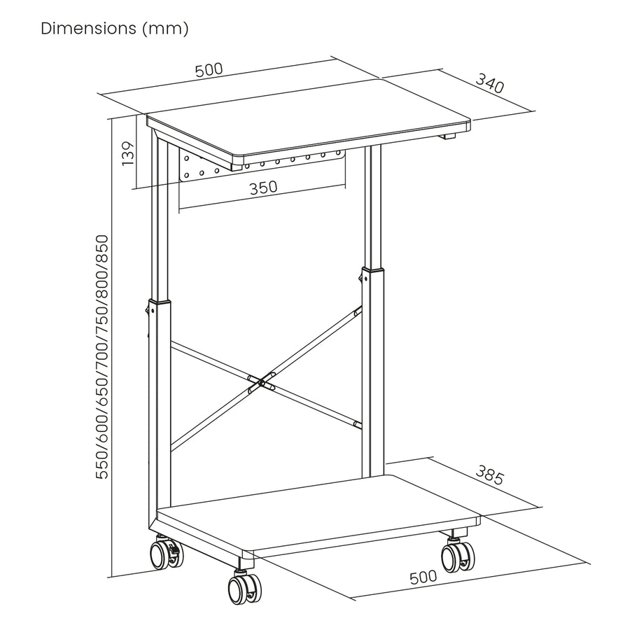 CPU computer trolley met NanoRS legbord, max. 80kg, 550~850mm in hoogte verstelbaar, RS430