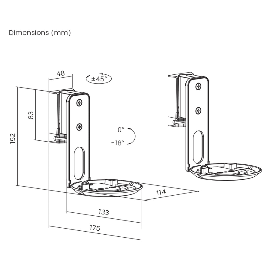 Maclean, MC-997 - Luidspreker muurbeugel - 2 stuks - Speakers houder voor Sonos ERA 100