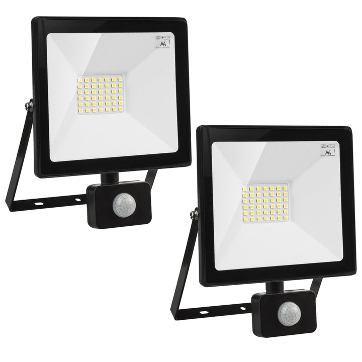 2x LED schijnwerper met Maclean bewegingssensor, slank 30W, 2400lm, koud wit (6000K), IP44, MCE630 CW PIR