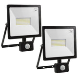 2x LED schijnwerper met Maclean bewegingsdetector, slank 50W, 4000lm, neutraal wit (4000K), IP44, MCE650 NW PIR