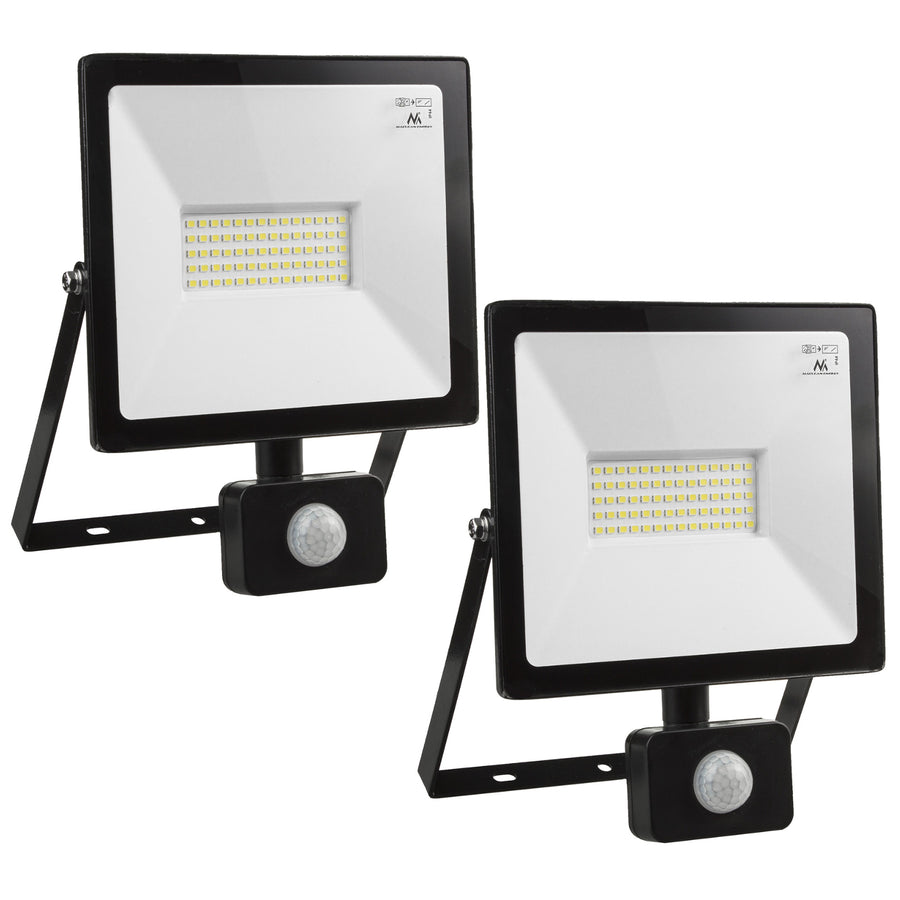 2x LED schijnwerper met Maclean bewegingsdetector, slank 50W, 4000lm, neutraal wit (4000K), IP44, MCE650 NW PIR