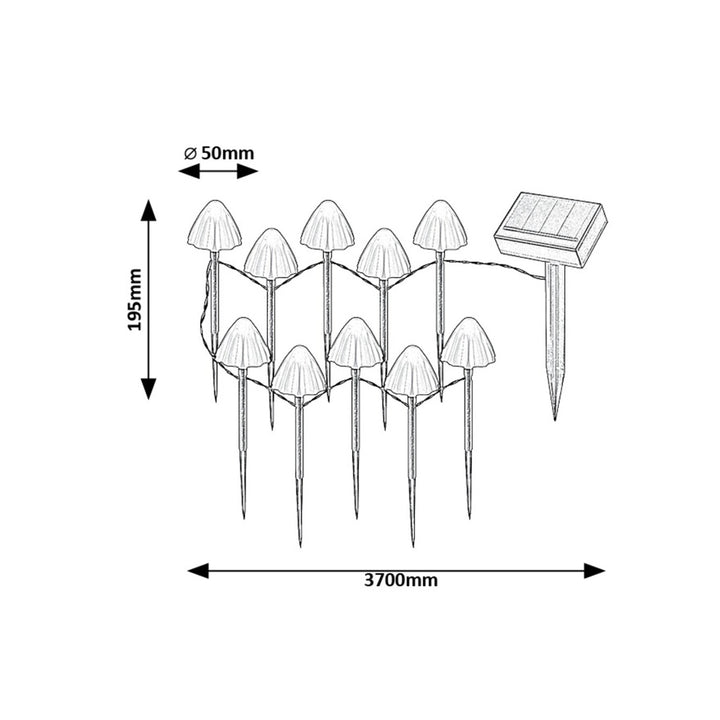 Rabalux solarlampen, 10 armaturen, LED, IP44, paddestoelvormige kap, Skadar