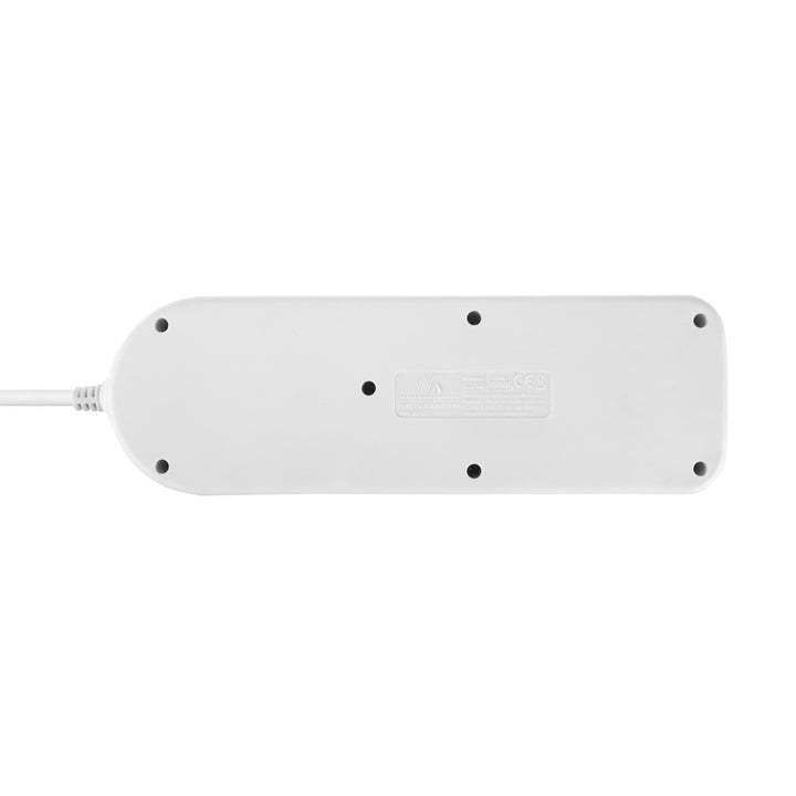Maclean MCE508 W 4-voudige stekkerdoos Type-E met 2x USB-poorten (A en C) 5V/3.1A QC 2.0, USB-C 18W PD Meerdere stopcontacten, max. 2500 W 10A, 1,5 m kabel Wit/veelkleurig 4-voudige stekkerdoos