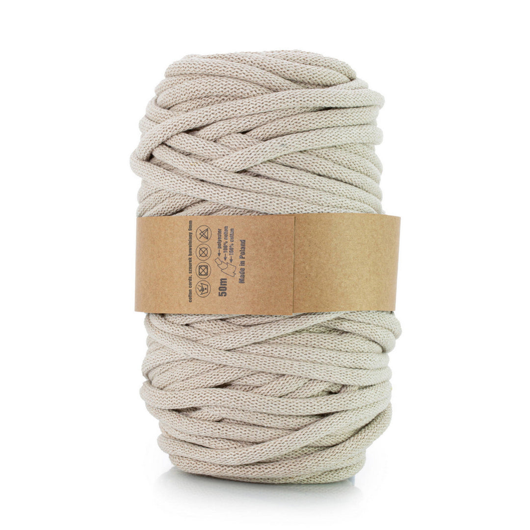 WAS, katoenen koord met polyester kern, gevlochten, 9mm, 50m, licht beige