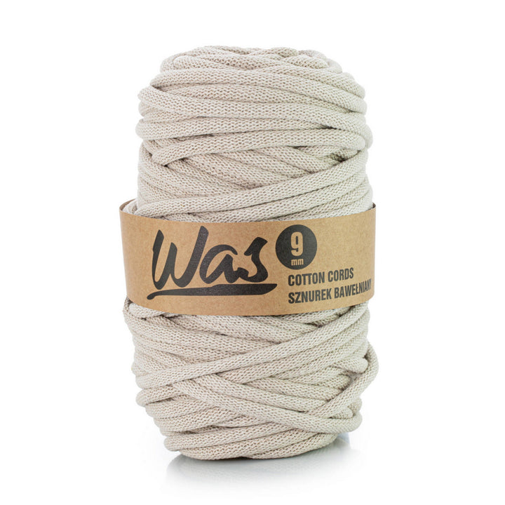 WAS, katoenen koord met polyester kern, gevlochten, 9mm, 50m, licht beige