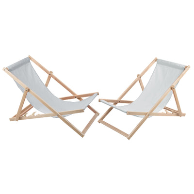 2 comfortabele houten ligstoelen, lichte askleur, ideaal voor het strand, balkon, terras