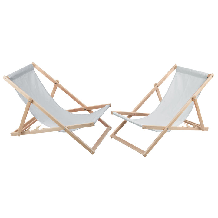 2 comfortabele houten ligstoelen, lichte askleur, ideaal voor het strand, balkon, terras