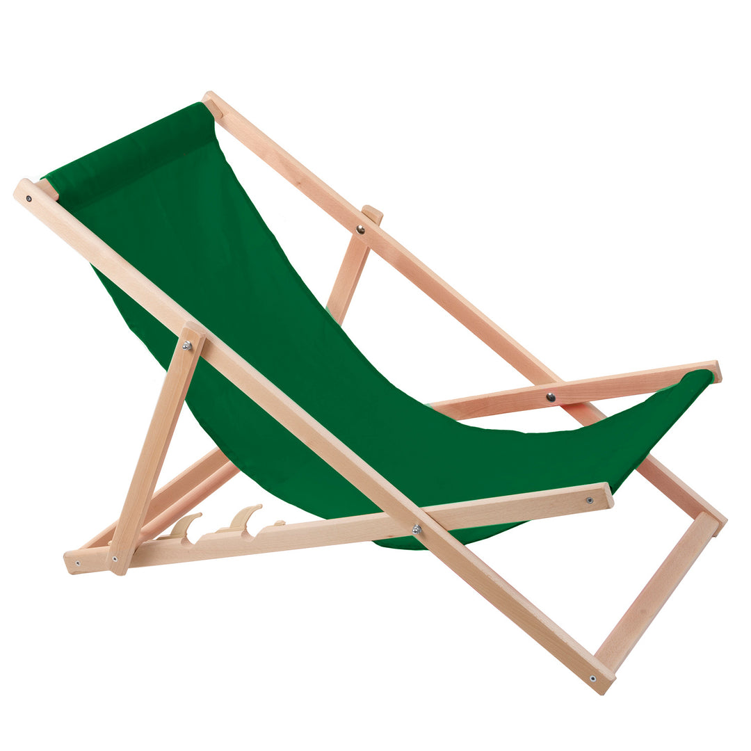 2 comfortabele houten ligstoelen, groen, ideaal voor het strand, balkon, terras
