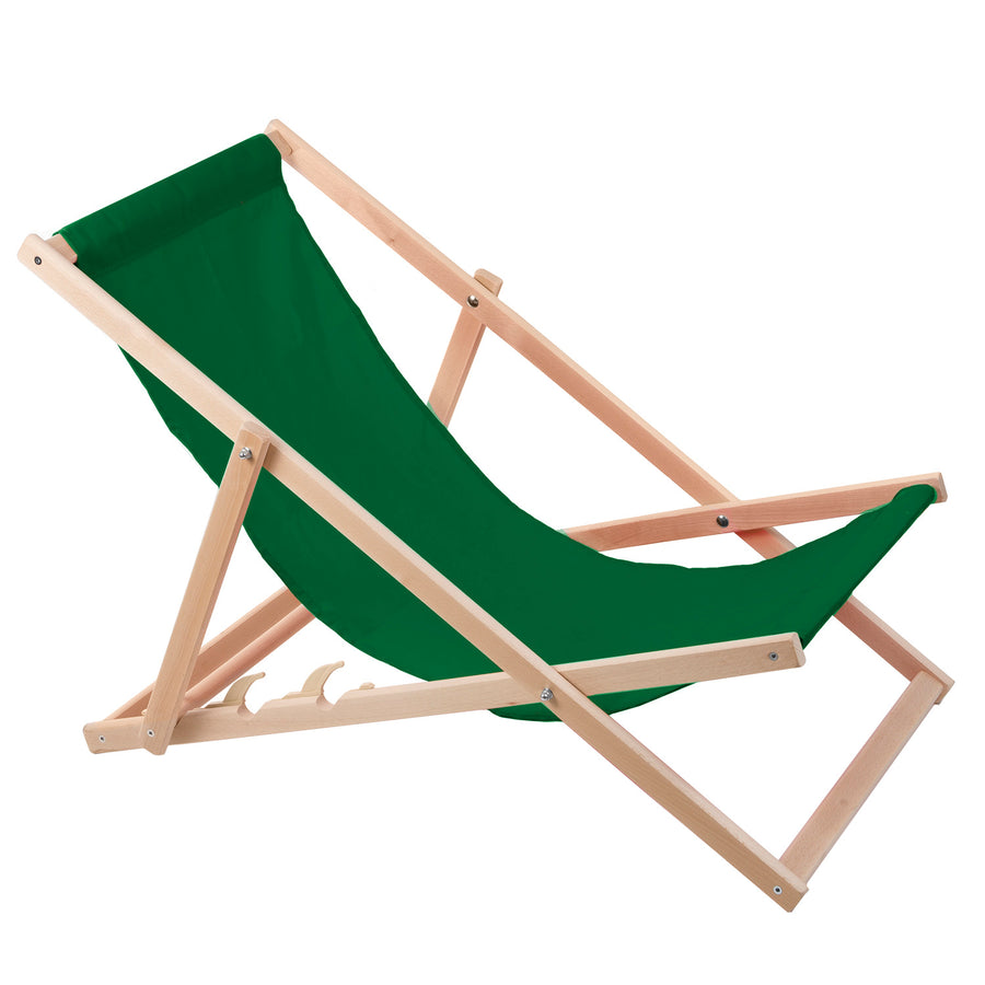 2 comfortabele houten ligstoelen, groen, ideaal voor het strand, balkon, terras