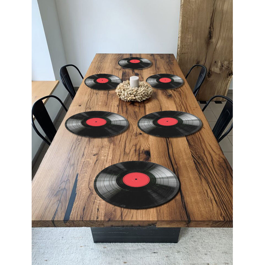 Bertoni - Placemats - tafelmatten set van 6 stuks - rond - 33 cm - Vinyl - Zwart / Rood