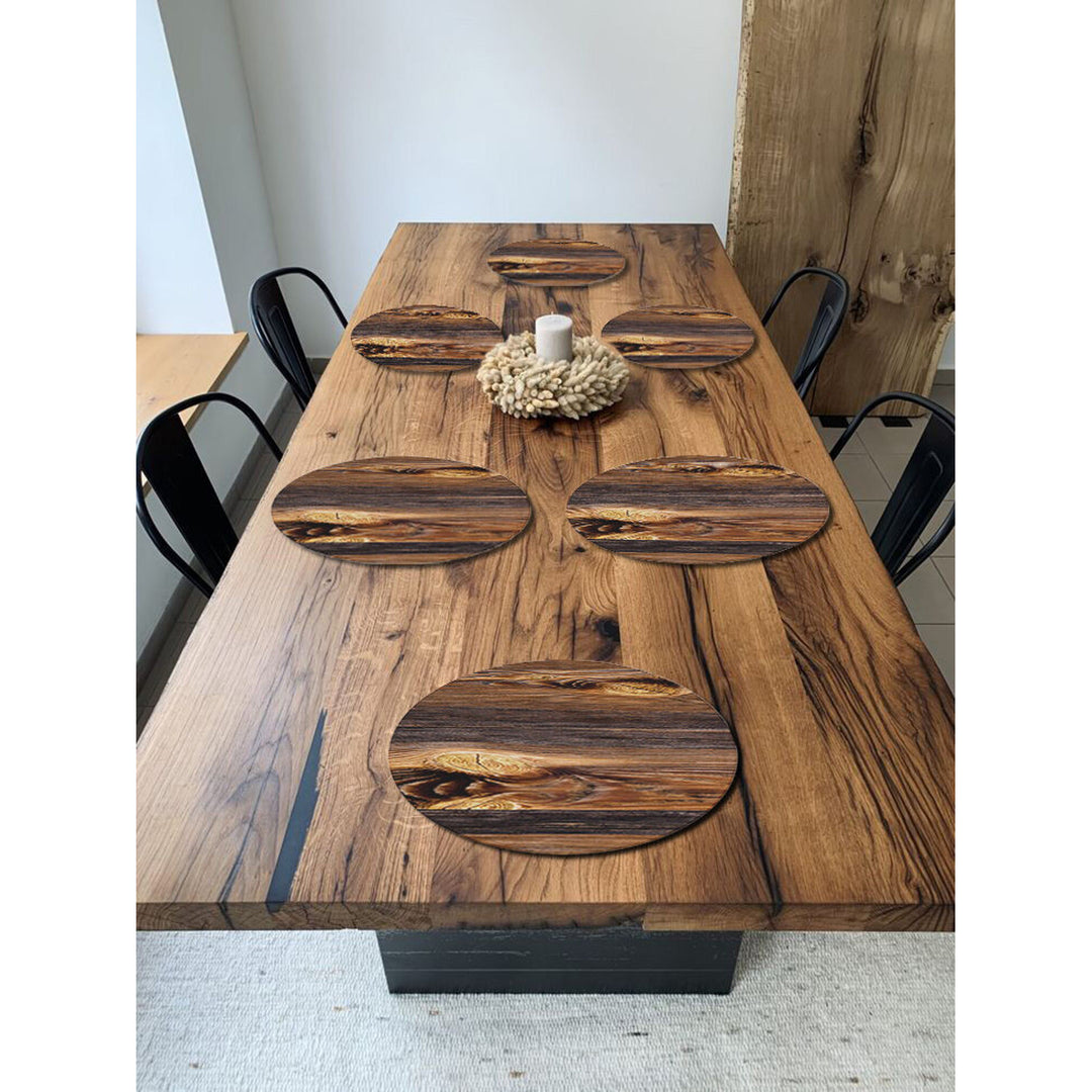 Bertoni tafelmattenset, 6 stuks, rond, 33 cm, Hout