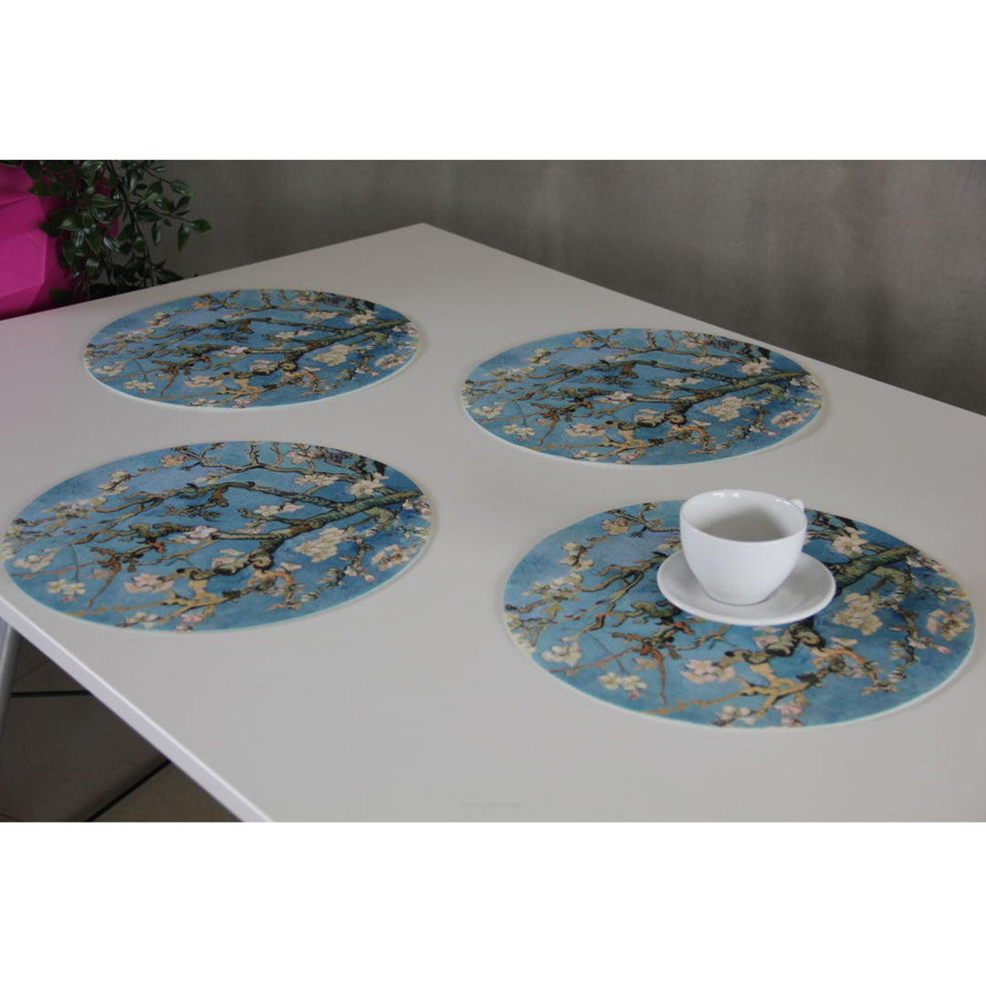 Bertoni tafelmattenset, 4 stuks, rond, 33 cm, Amandel