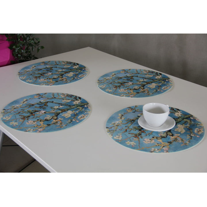 Bertoni tafelmattenset, 4 stuks, rond, 33 cm, Amandel