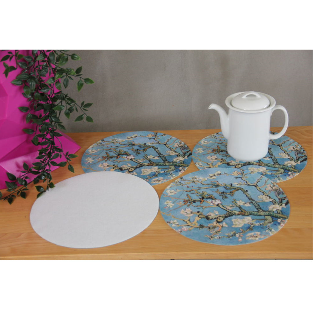 Bertoni tafelmattenset, 4 stuks, rond, 33 cm, Amandel
