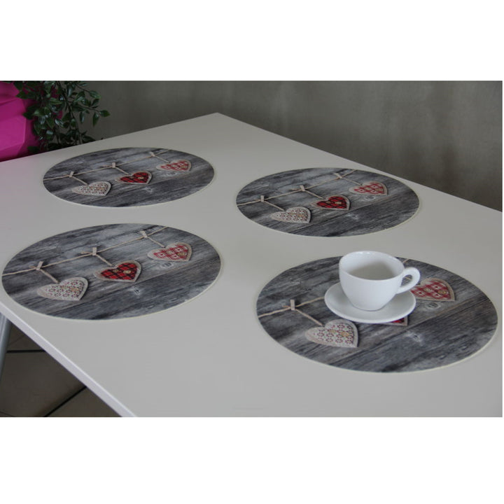 Bertoni tafelmattenset, 4 stuks, rond, 33 cm, Harten