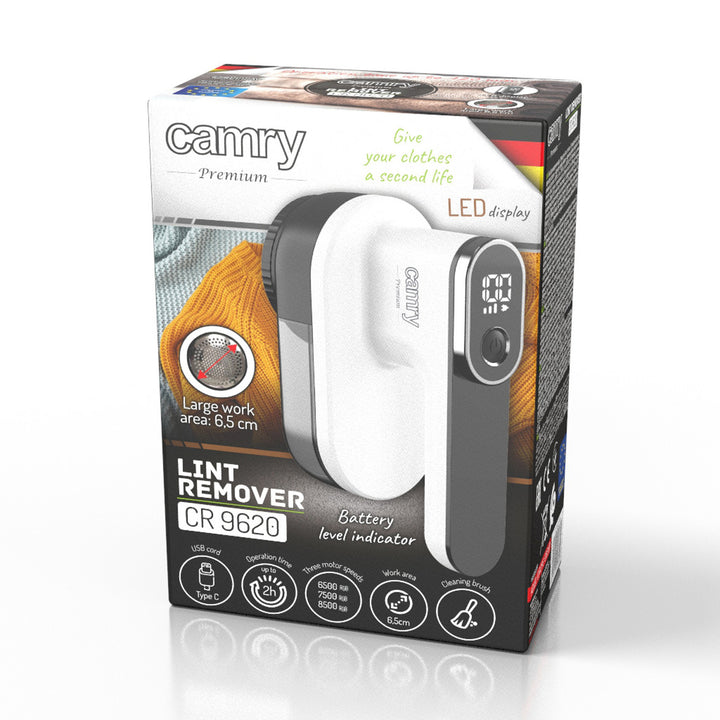 Camry Tissue Shaver, LCD-display, oplaadbare Li-Ion-batterij, wit en zwart, CR 9620