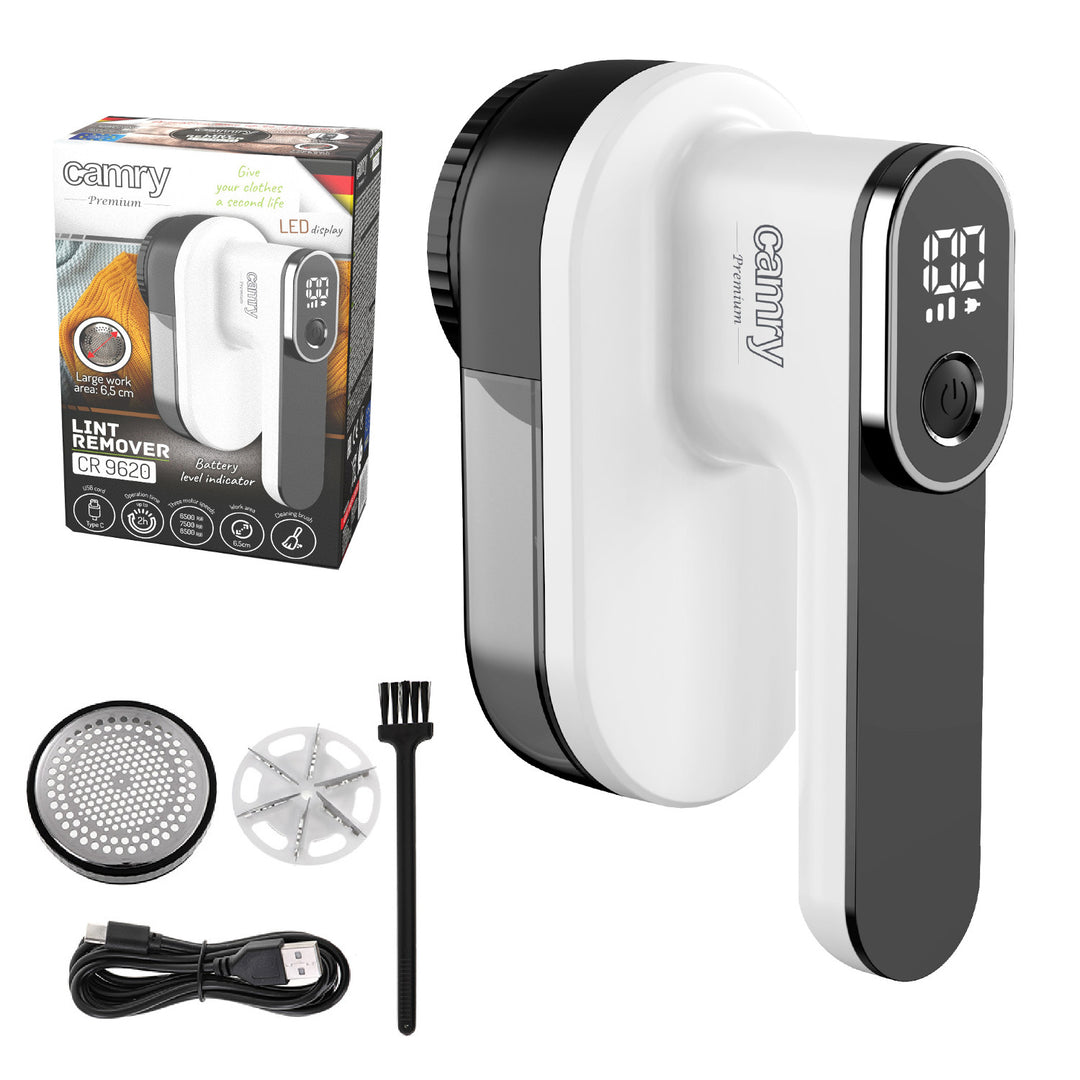 Camry Tissue Shaver, LCD-display, oplaadbare Li-Ion-batterij, wit en zwart, CR 9620