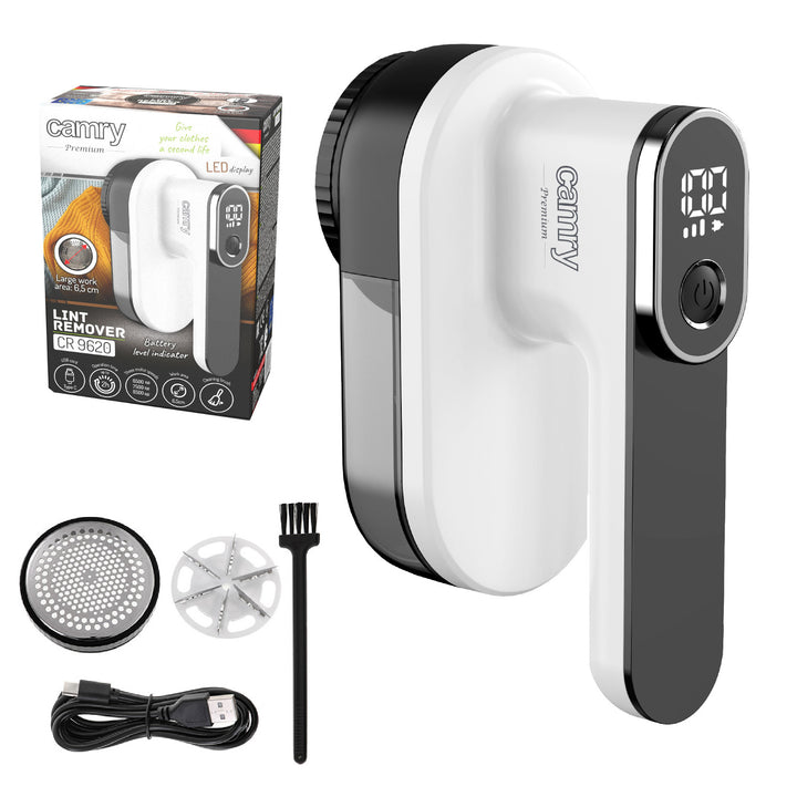 Camry Tissue Shaver, LCD-display, oplaadbare Li-Ion-batterij, wit en zwart, CR 9620