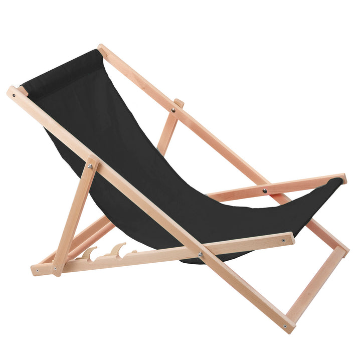Woodok beukenhouten ligstoel, zwart, ideaal voor strand, balkon, terras