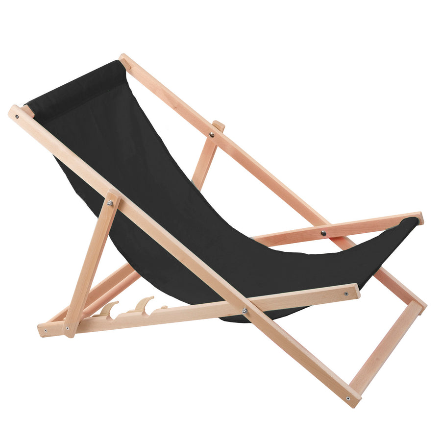 Woodok beukenhouten ligstoel, zwart, ideaal voor strand, balkon, terras