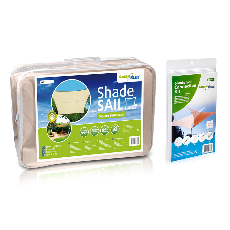 GreenBlue UV tuinzeil, polyester, 4m vierkant, crème, hydrofoob oppervlak, GB504 + GB508